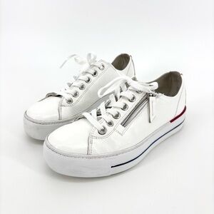 Paul Green Harper Leather Sneakers Size 7.5 White Blue Red Lace Up Platform